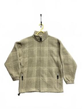 Vtg 70's -80's London Fog Men's Beige Plaid Fleece Jacket with Full Zip Size XS